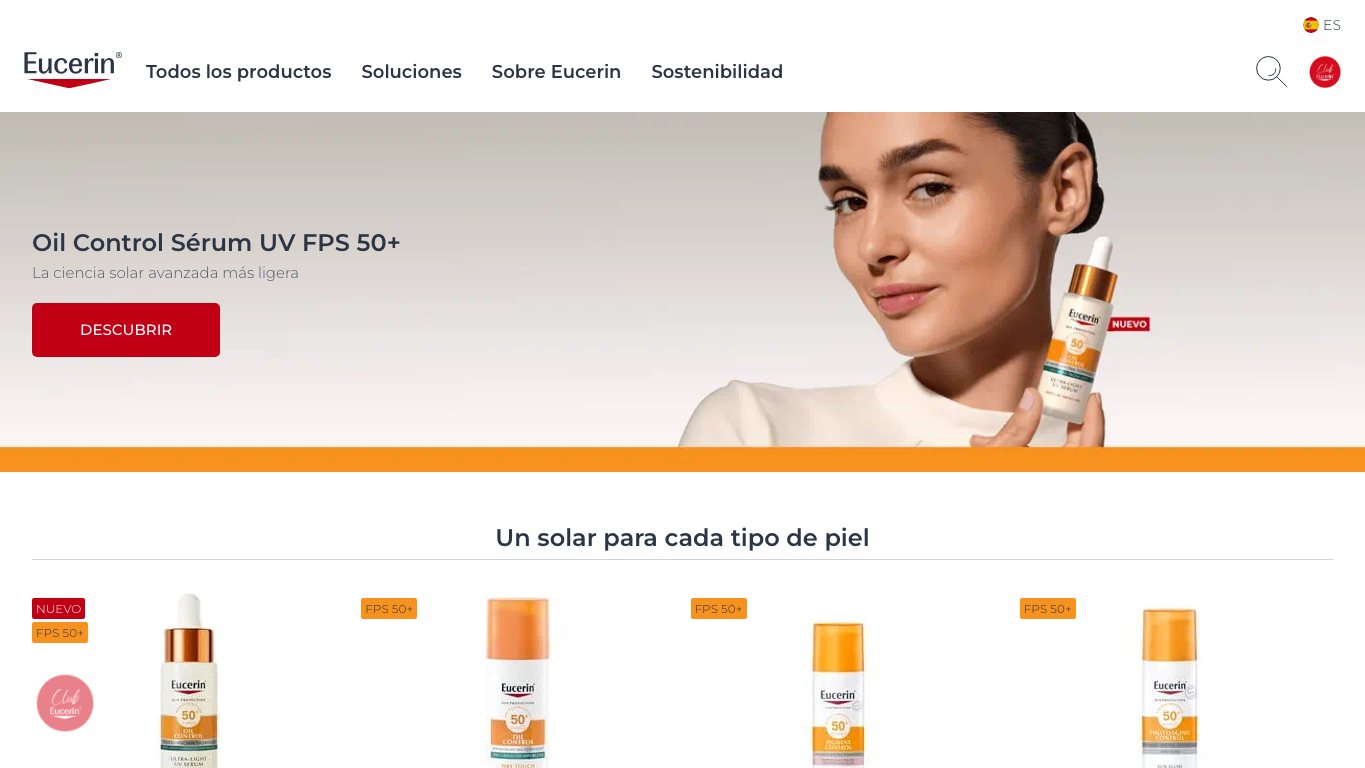 Captura real de la home de Eucerin
