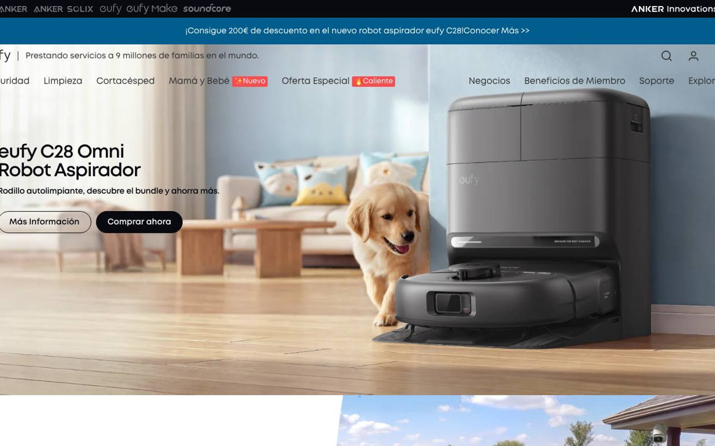 Captura limpia de la home oficial de eufy