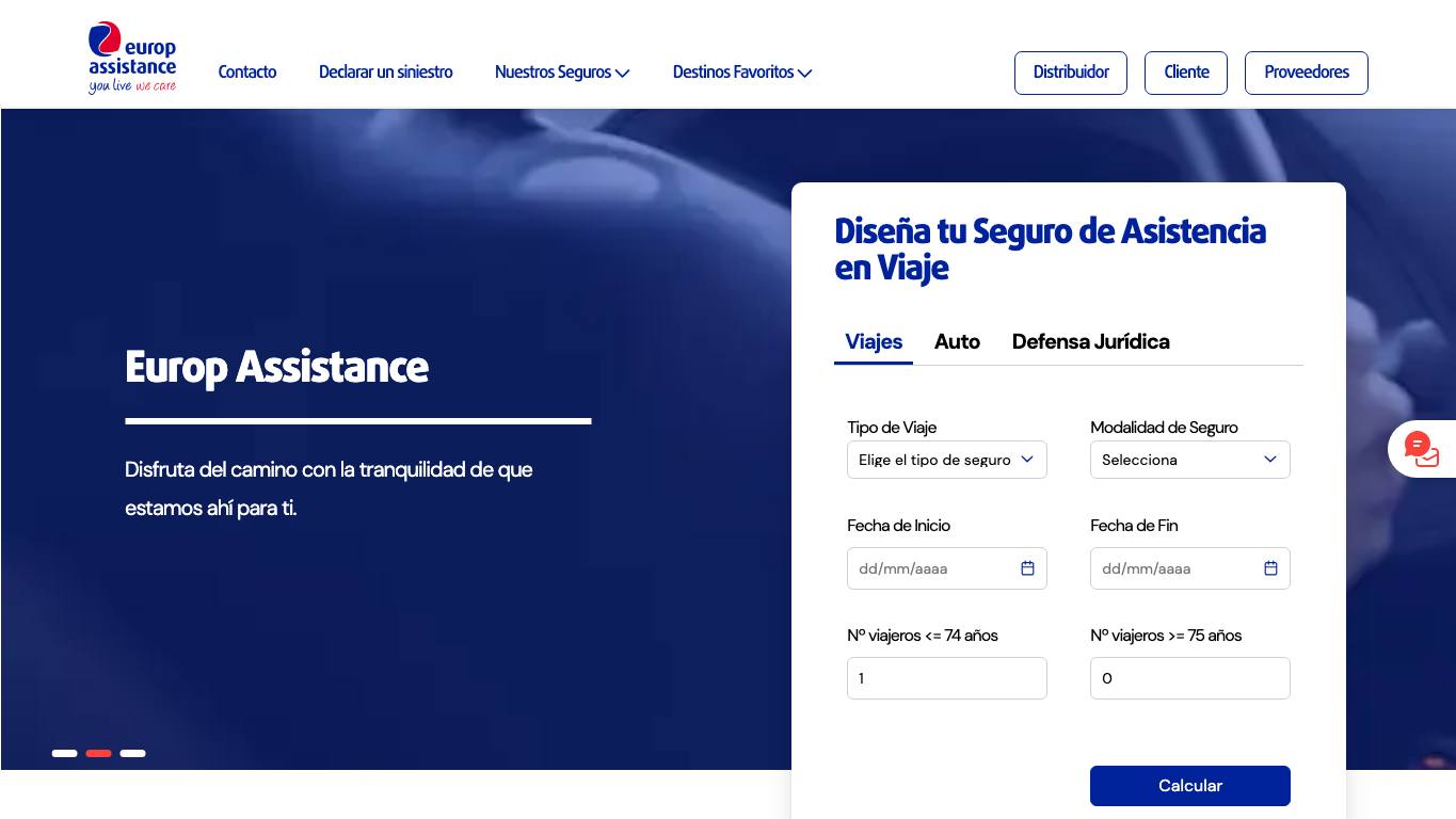 Captura de pantalla de la home de Europ Assistance
