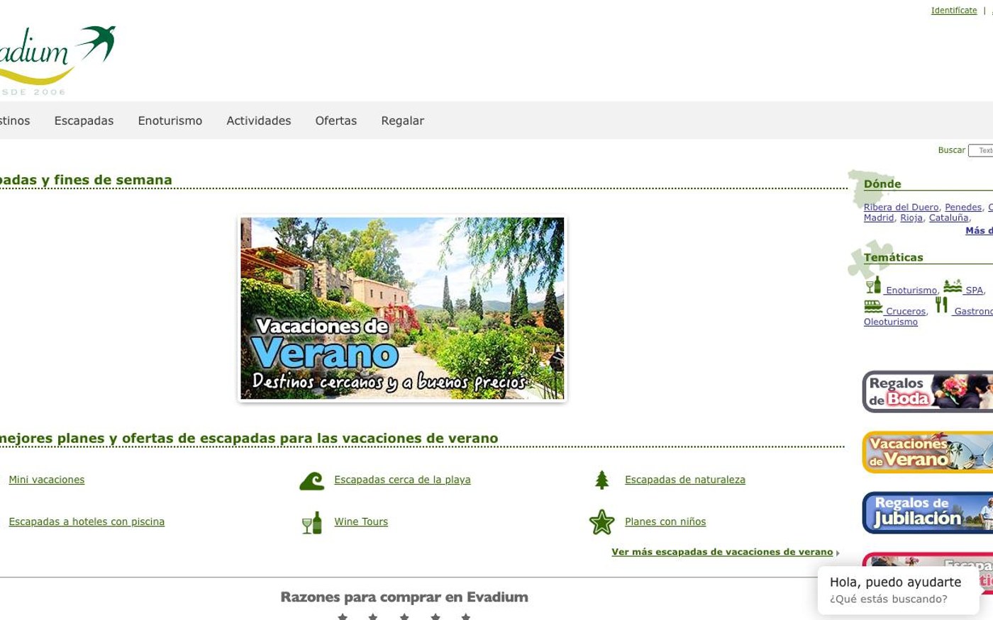 Captura de pantalla de la home de Evadium