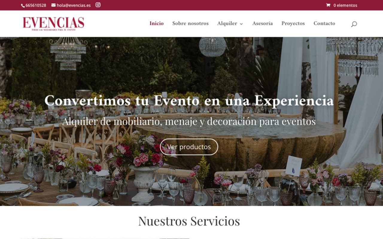 Captura de pantalla de la home de Evencias