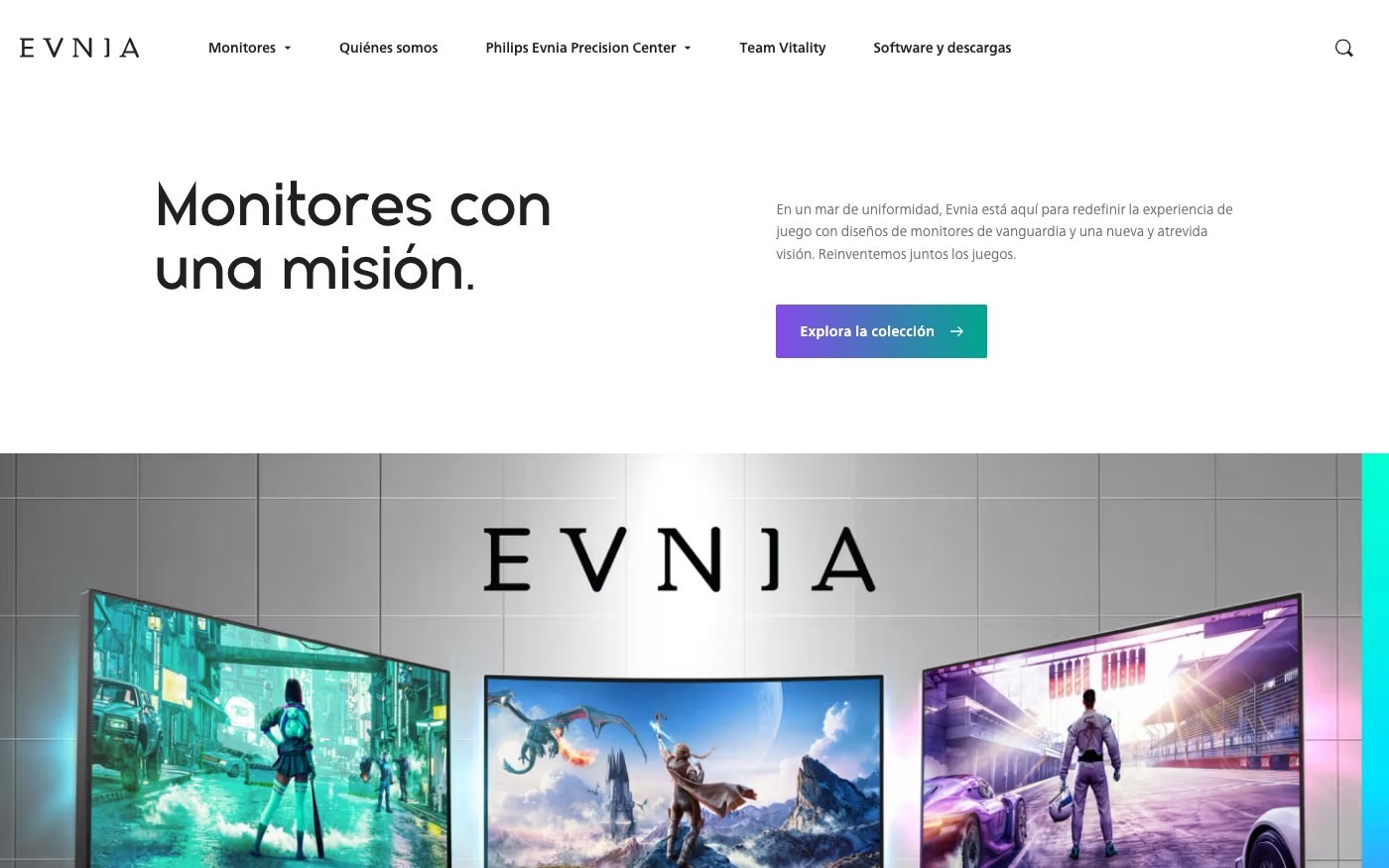Captura limpia de la home oficial de Evnia