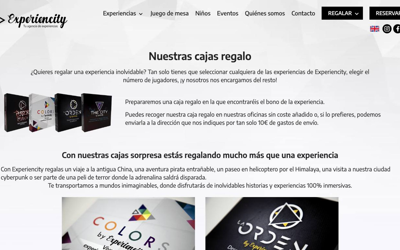 Captura de pantalla de la home de Experiencity
