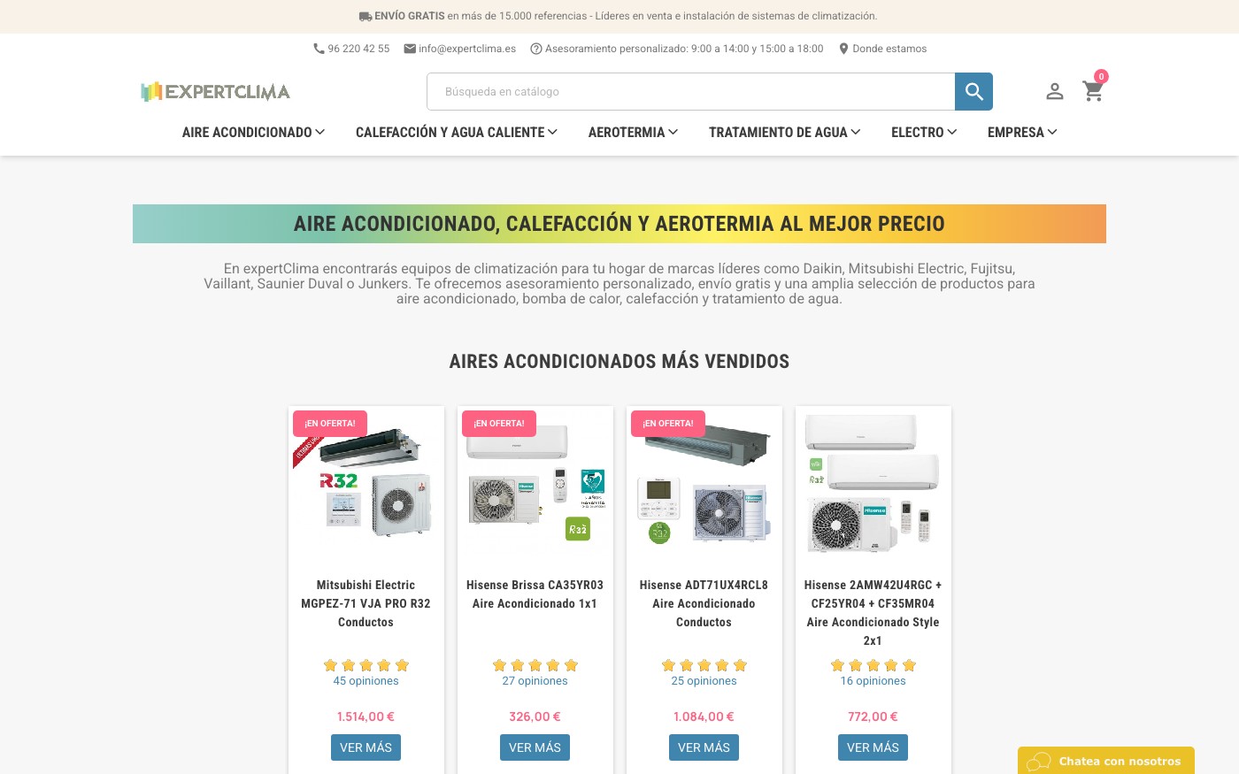 Captura limpia de la home oficial de Expertclima