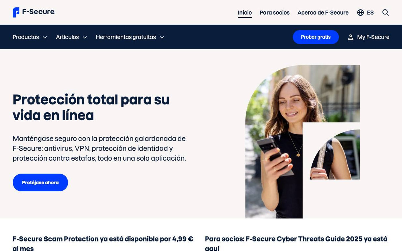 Captura limpia de la home oficial de F-Secure