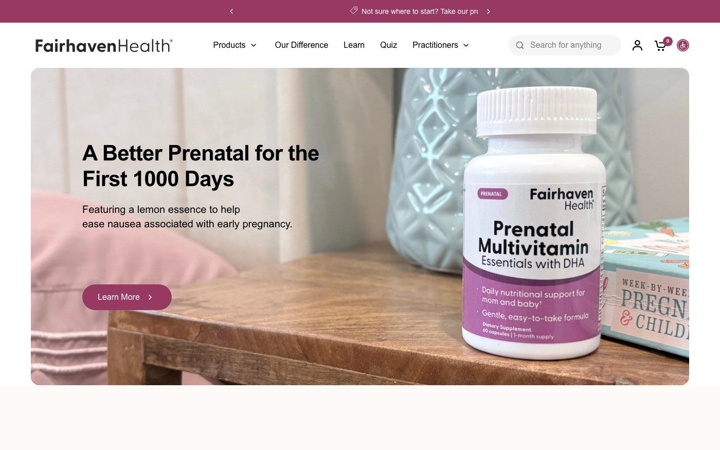 Captura de pantalla de la home de Fairhaven Health