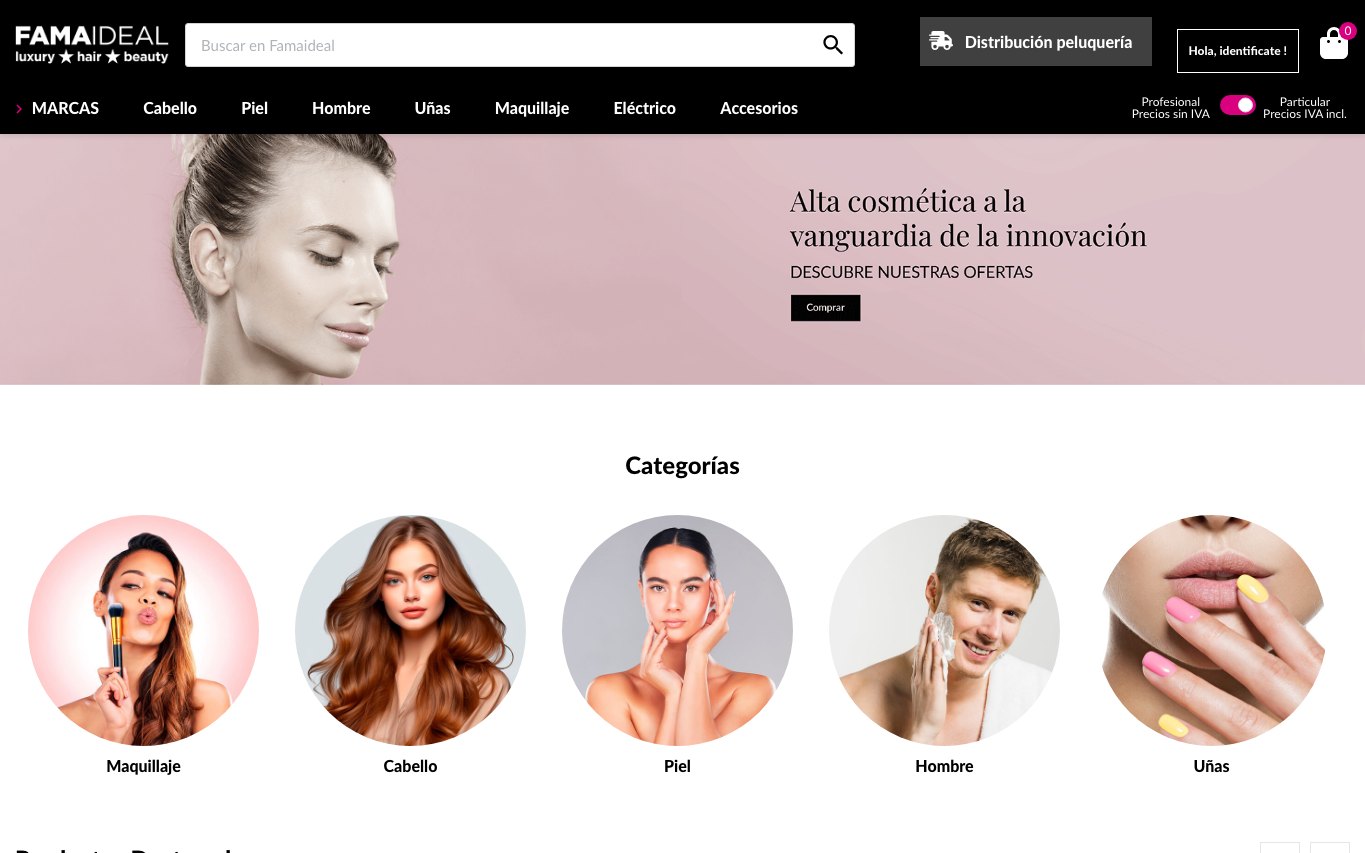 Captura de pantalla de la home de Famaideal