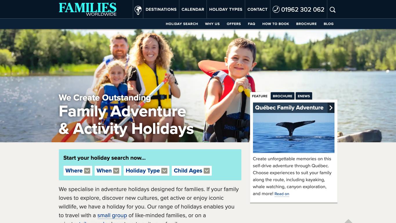 Captura de pantalla de la home de Families Worldwide