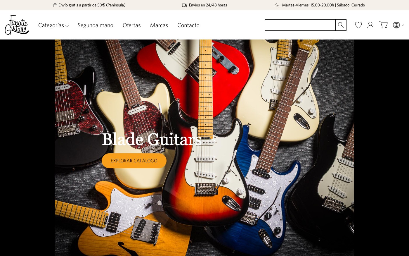Captura de pantalla de la home de Fanatic Guitars