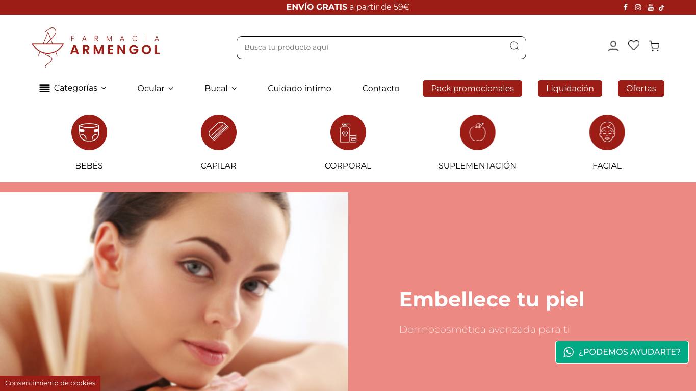 Captura de pantalla de la home de Farmacia Armengol