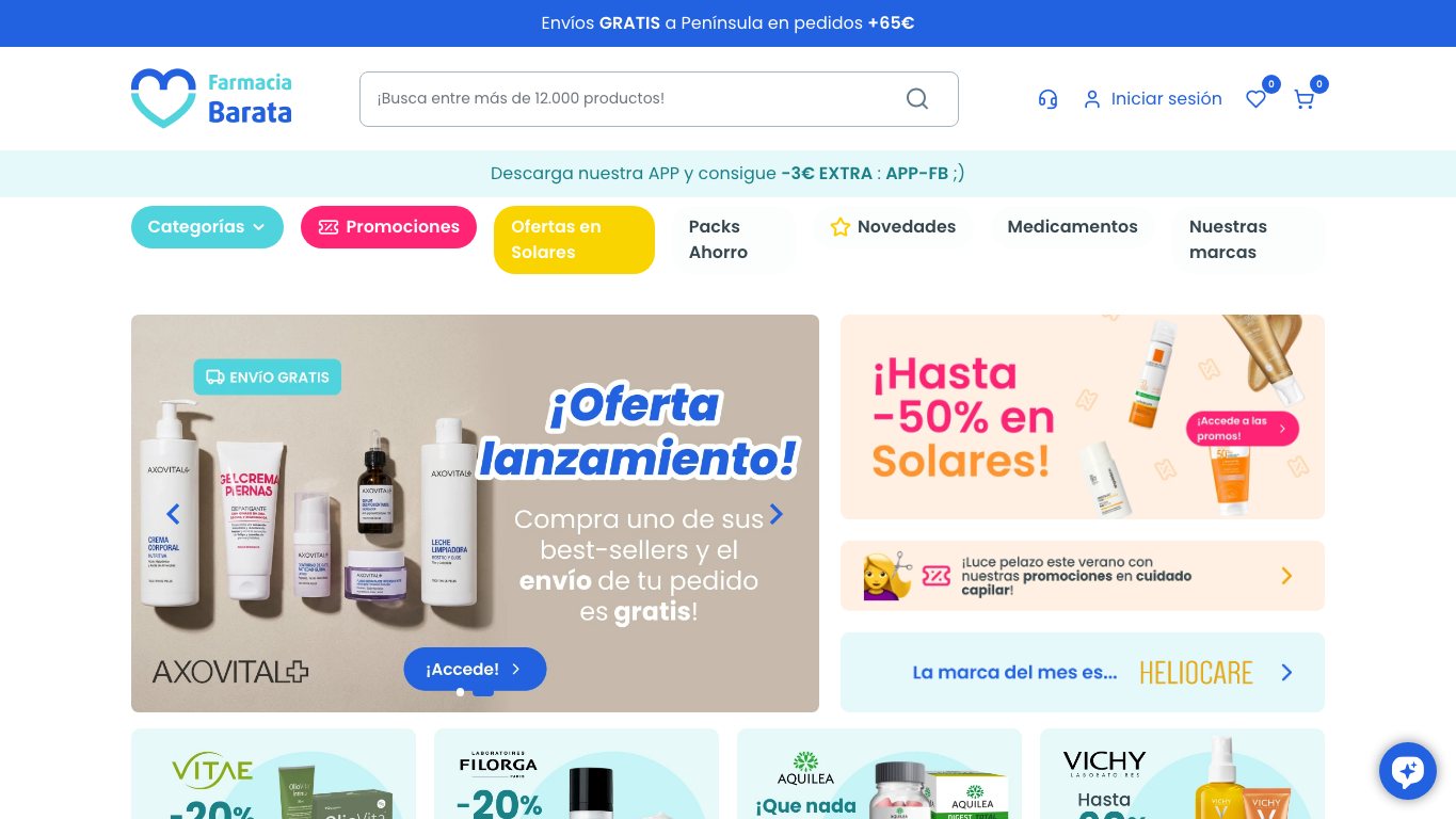 Captura limpia de la home de Farmacia Barata