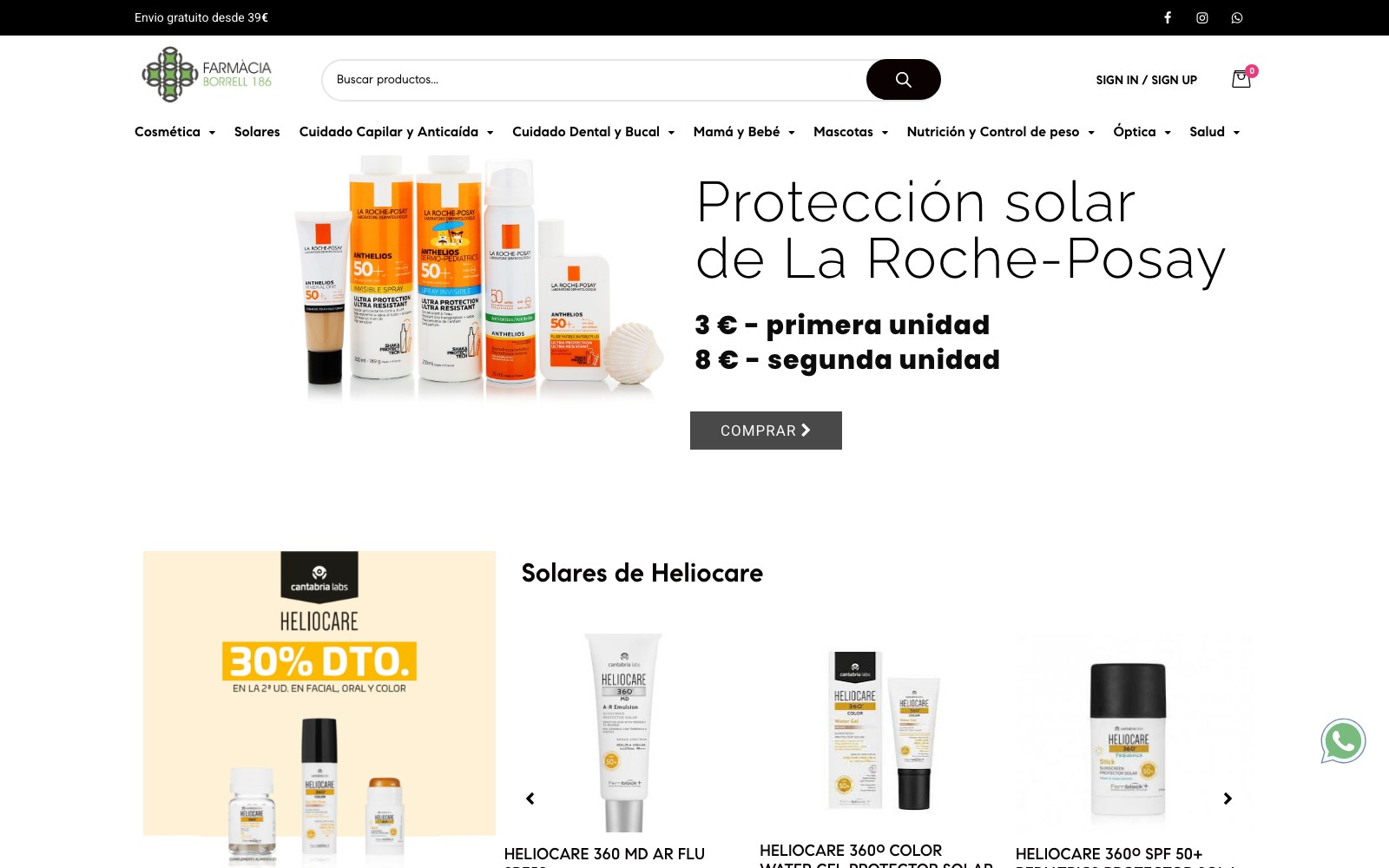 Vista superior limpia de la web oficial de Farmacia Borrell 186