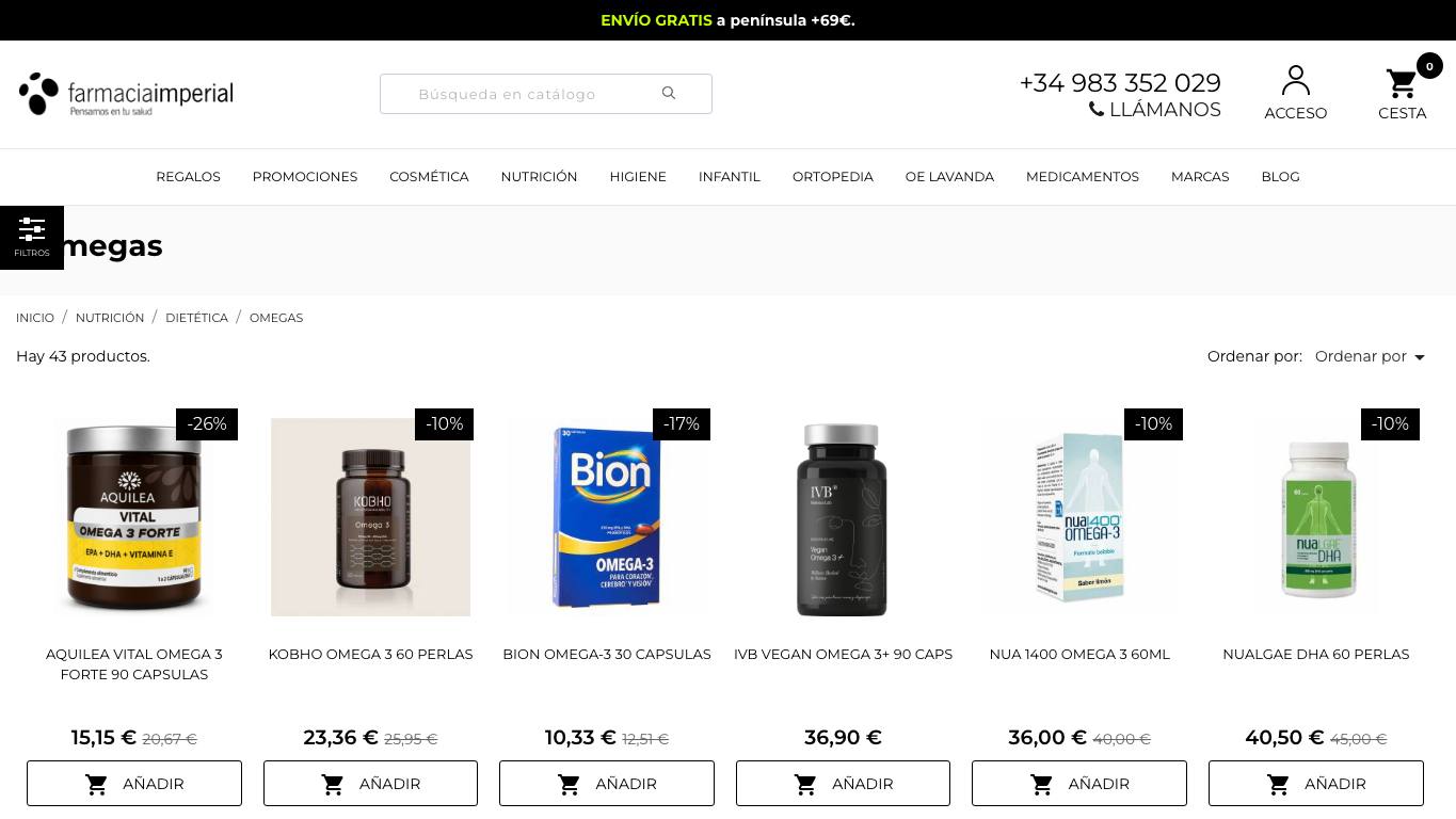 Captura de pantalla de la home de Farmacia Imperial