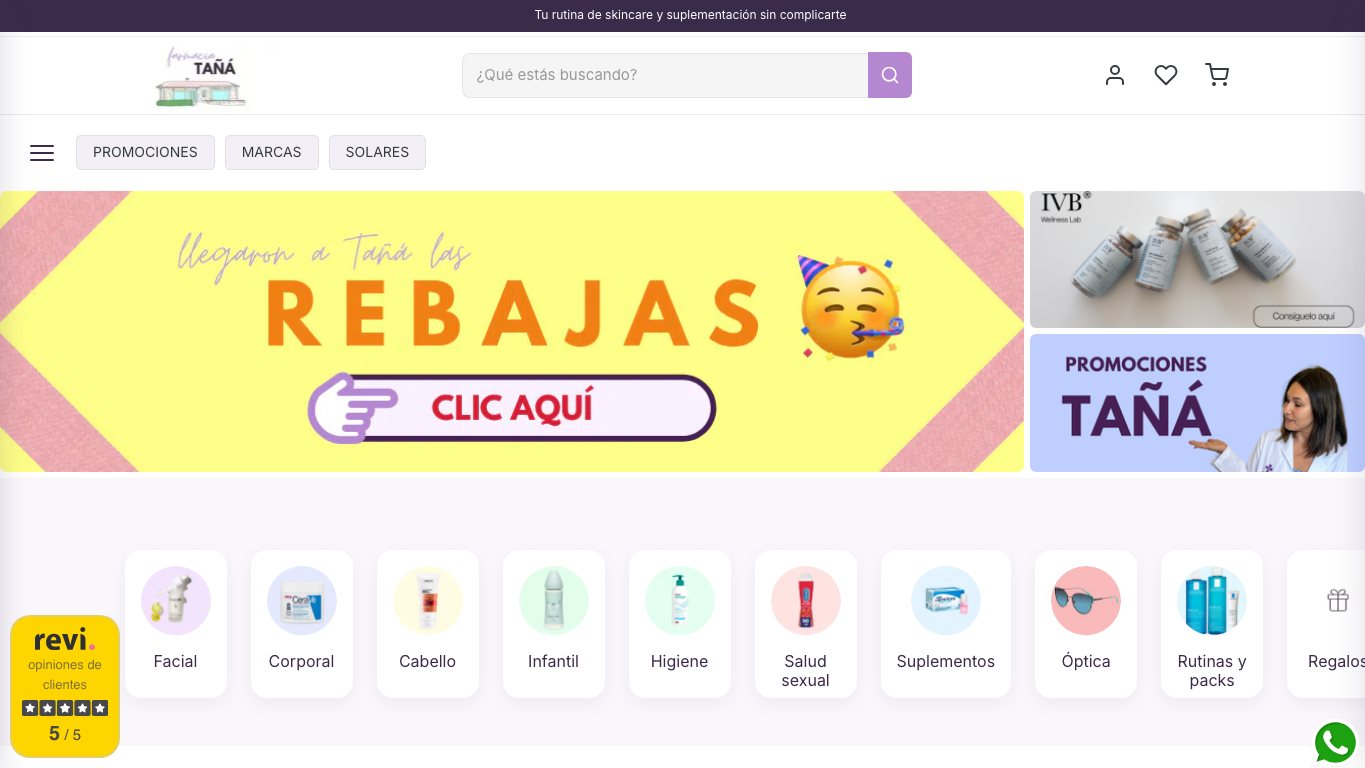 Captura de pantalla de la home de Farmacia Tañá