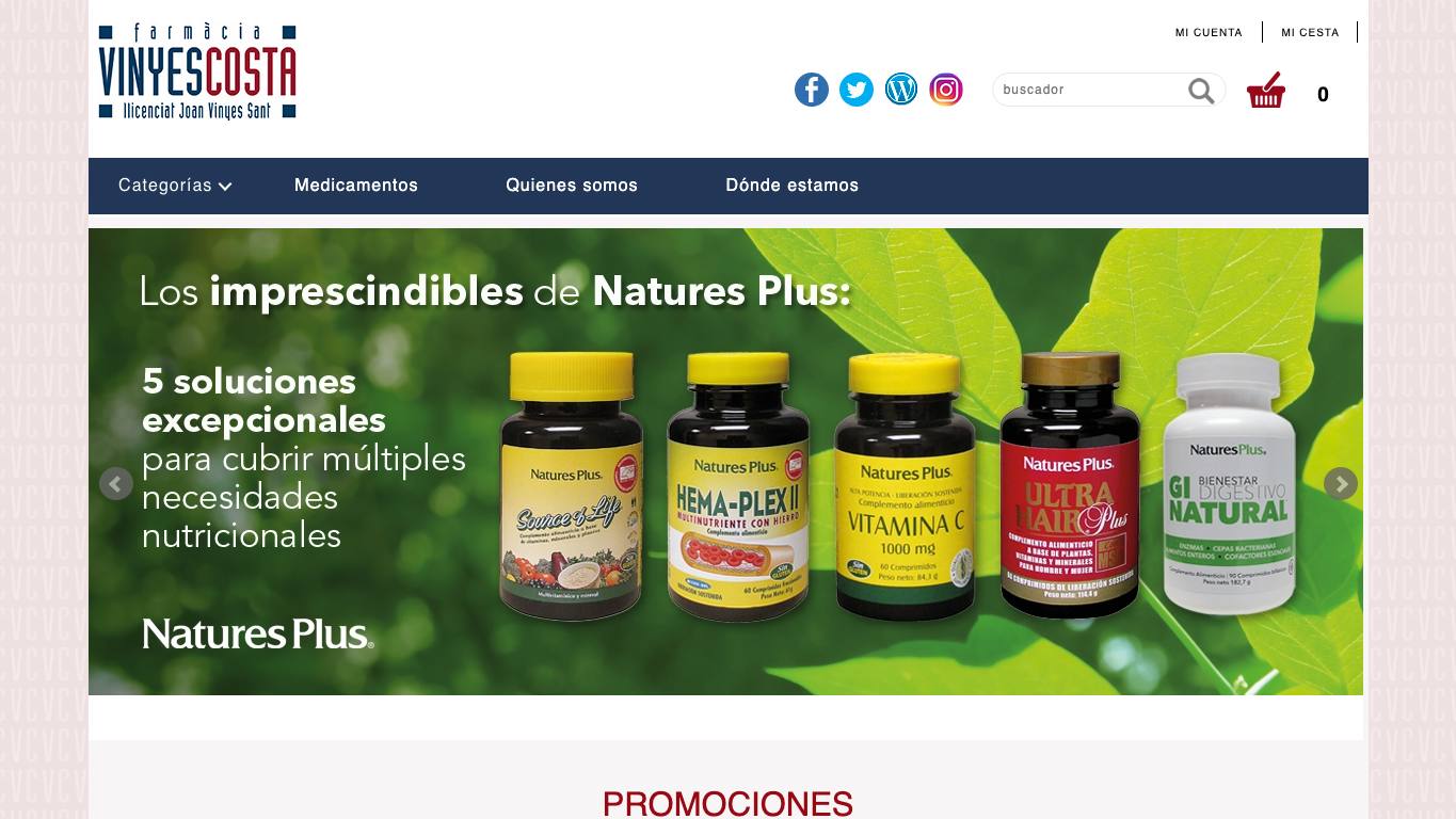 Captura de pantalla de la home de Farmacia Viñyes Costa