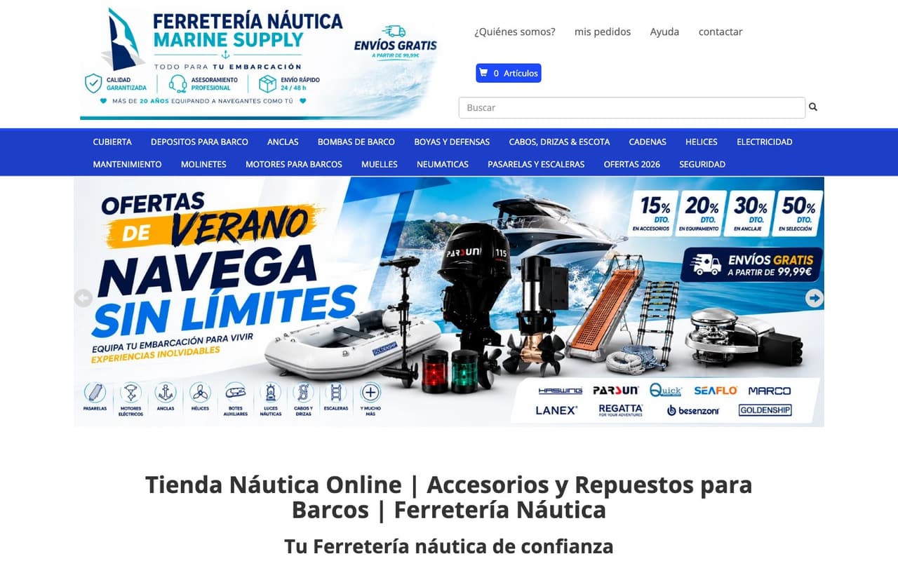 Captura limpia de la home oficial de Ferretería Náutica