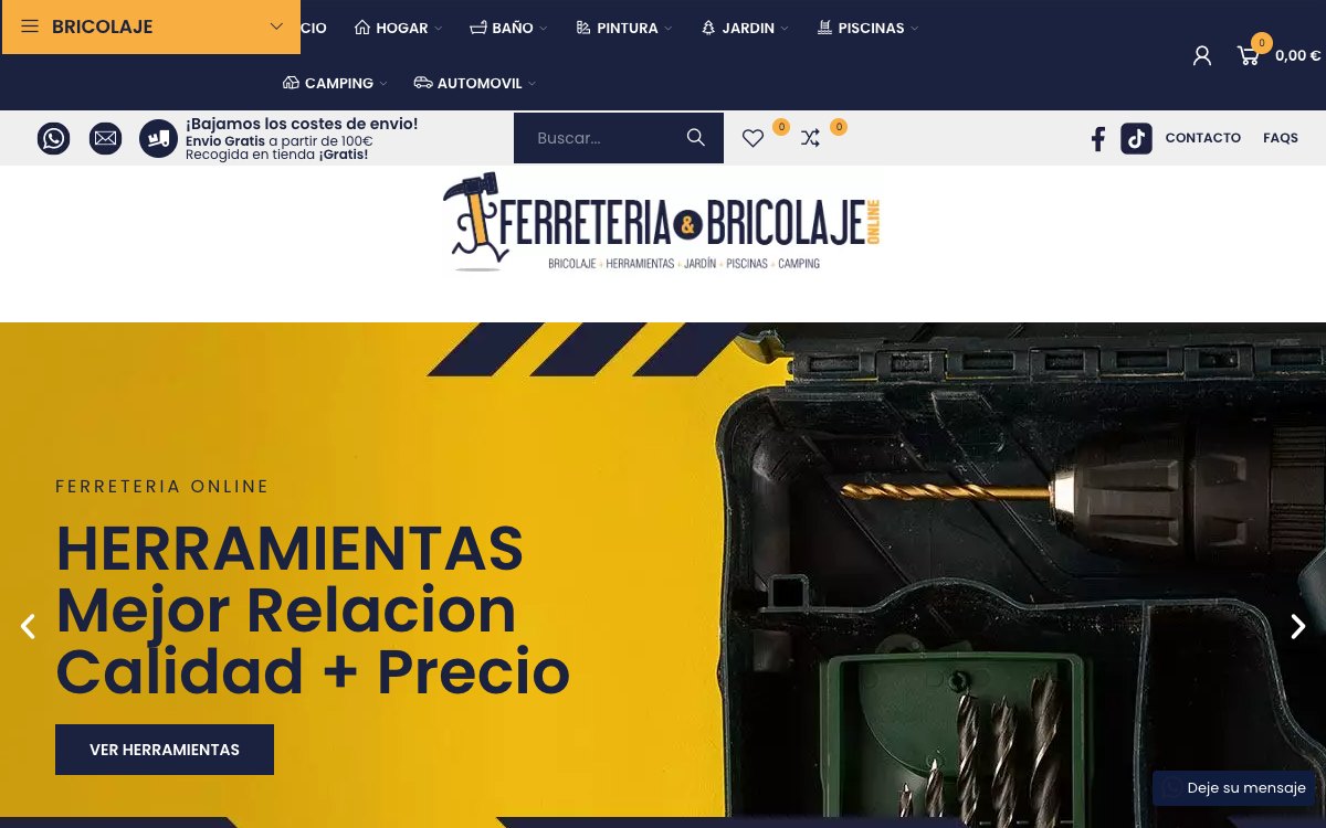 Captura de pantalla de la home de Ferretería y Bricolaje Online