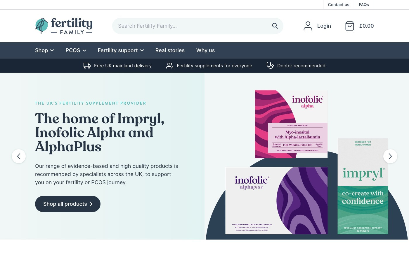Captura de pantalla de la home de Fertility Family