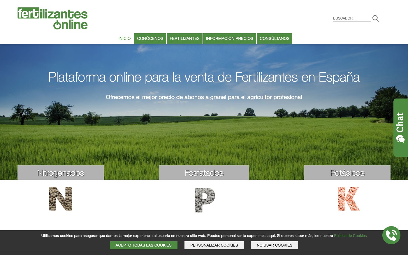 Captura de pantalla de la home de Fertilizantes Online