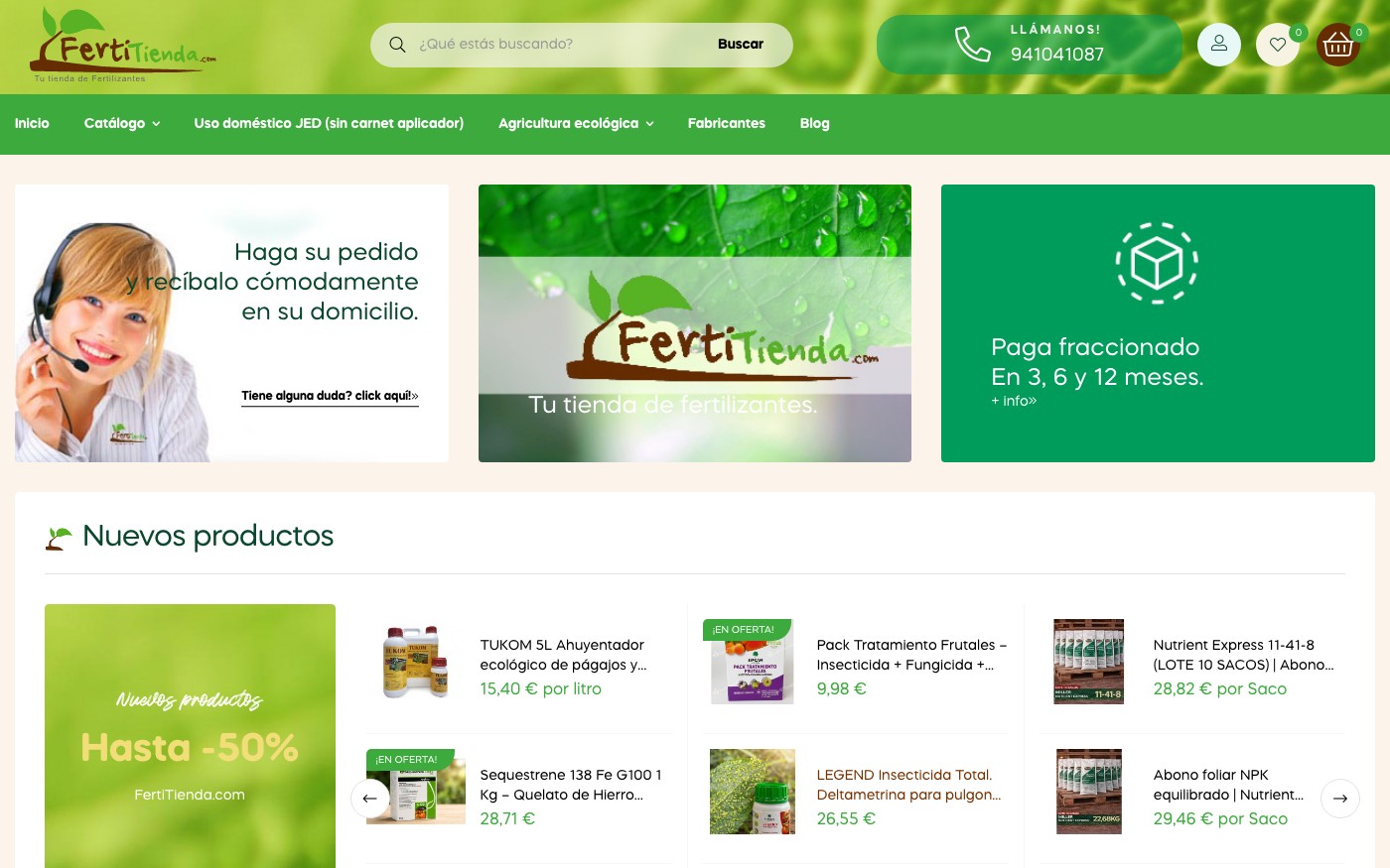 Captura de pantalla de la home de Fertitienda