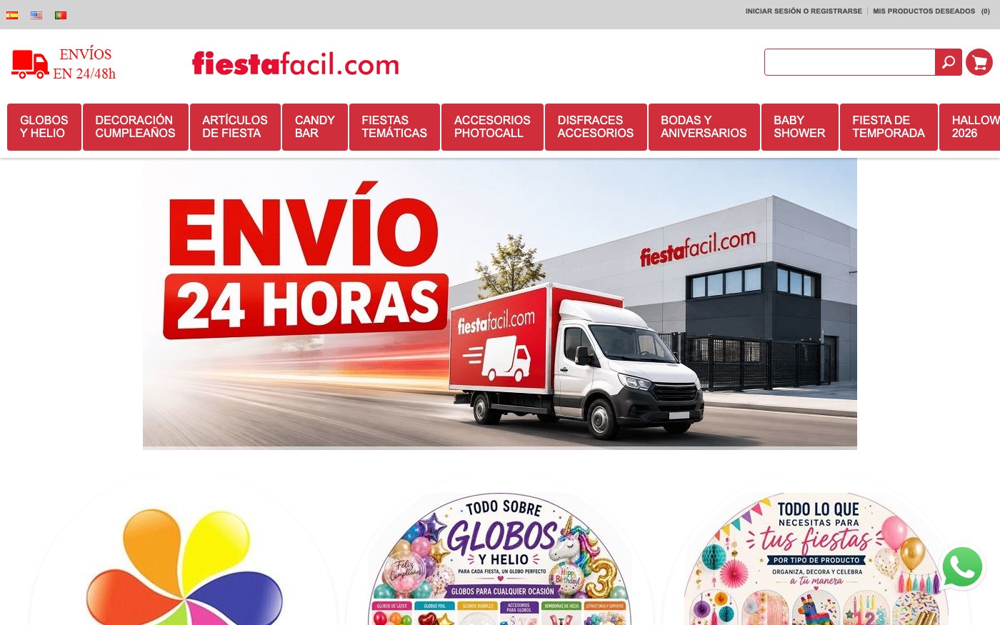 Captura de pantalla de la home de Fiesta Fácil