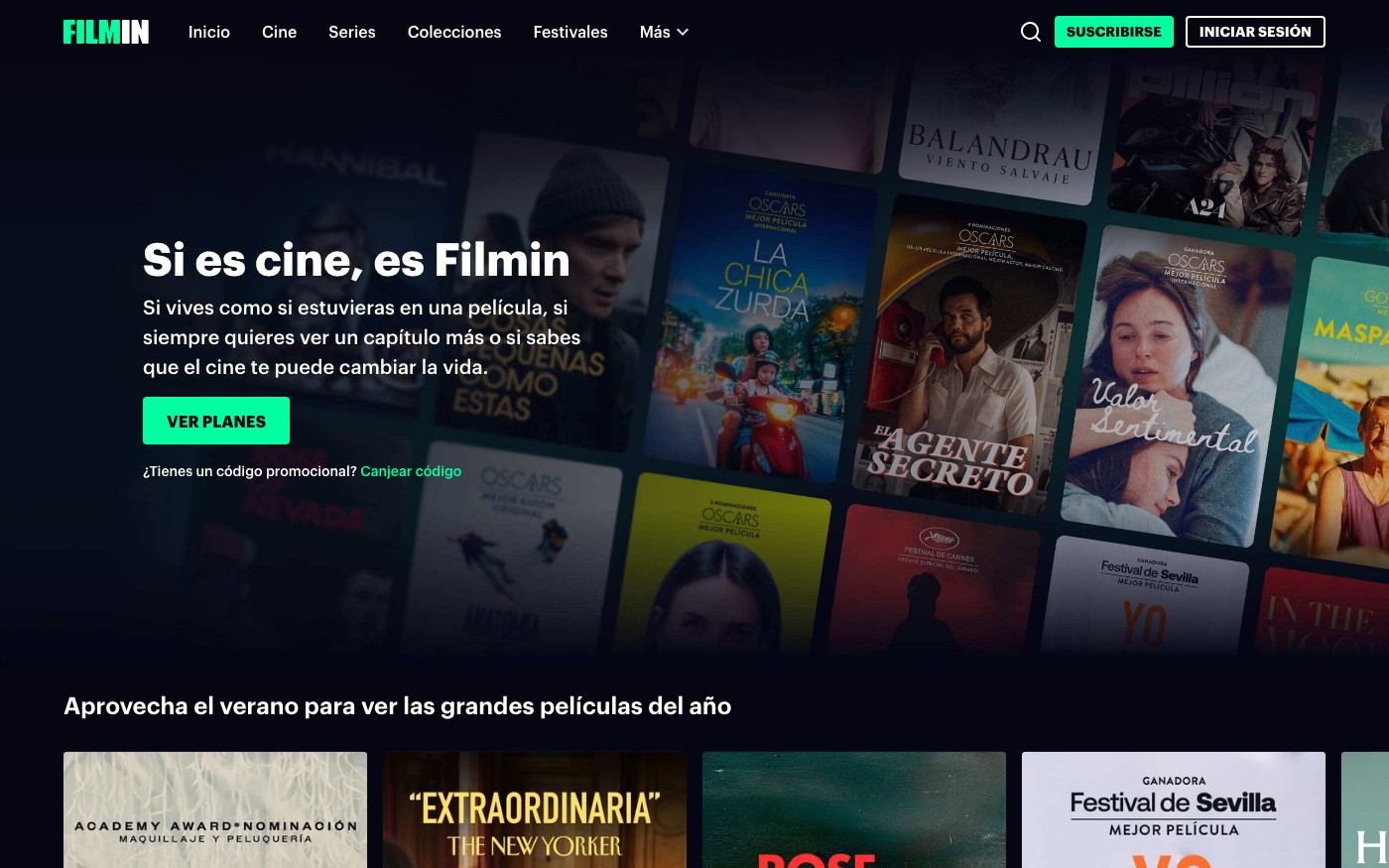Captura limpia de la home oficial de Filmin
