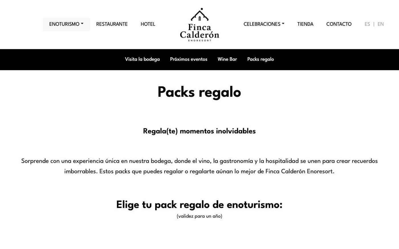Captura de pantalla de la home de Finca Calderón