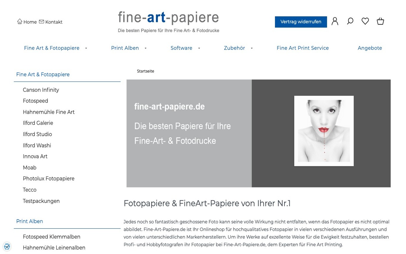Captura de pantalla de la home de Fine-Art-Papiere.de