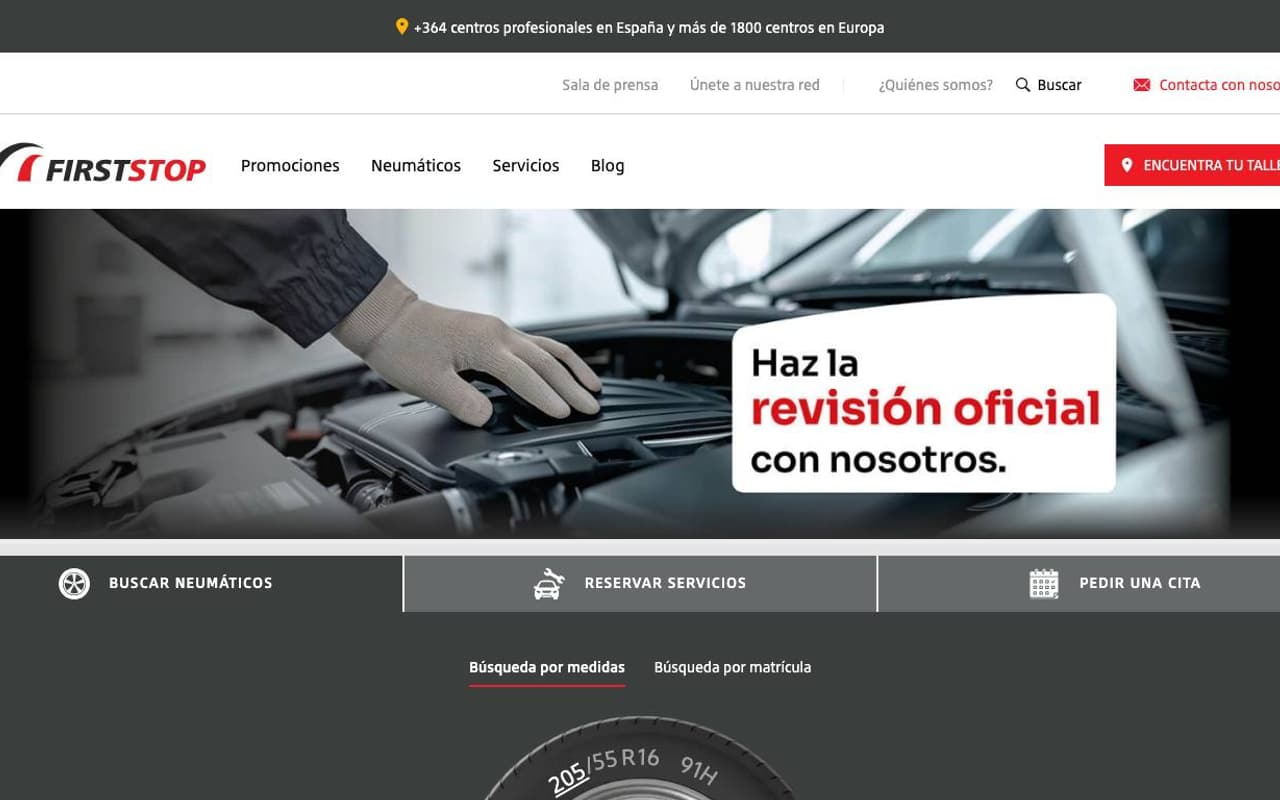 Captura limpia de la home oficial de First Stop