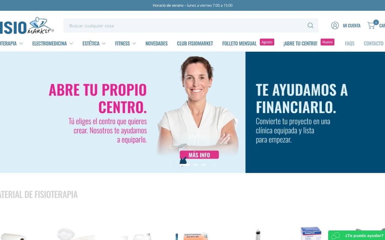Captura de pantalla de la home de Fisiomarket