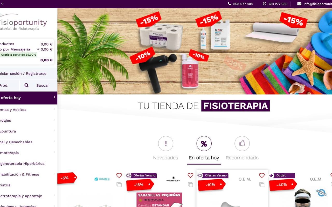 Captura de pantalla de la home de Fisioportunity