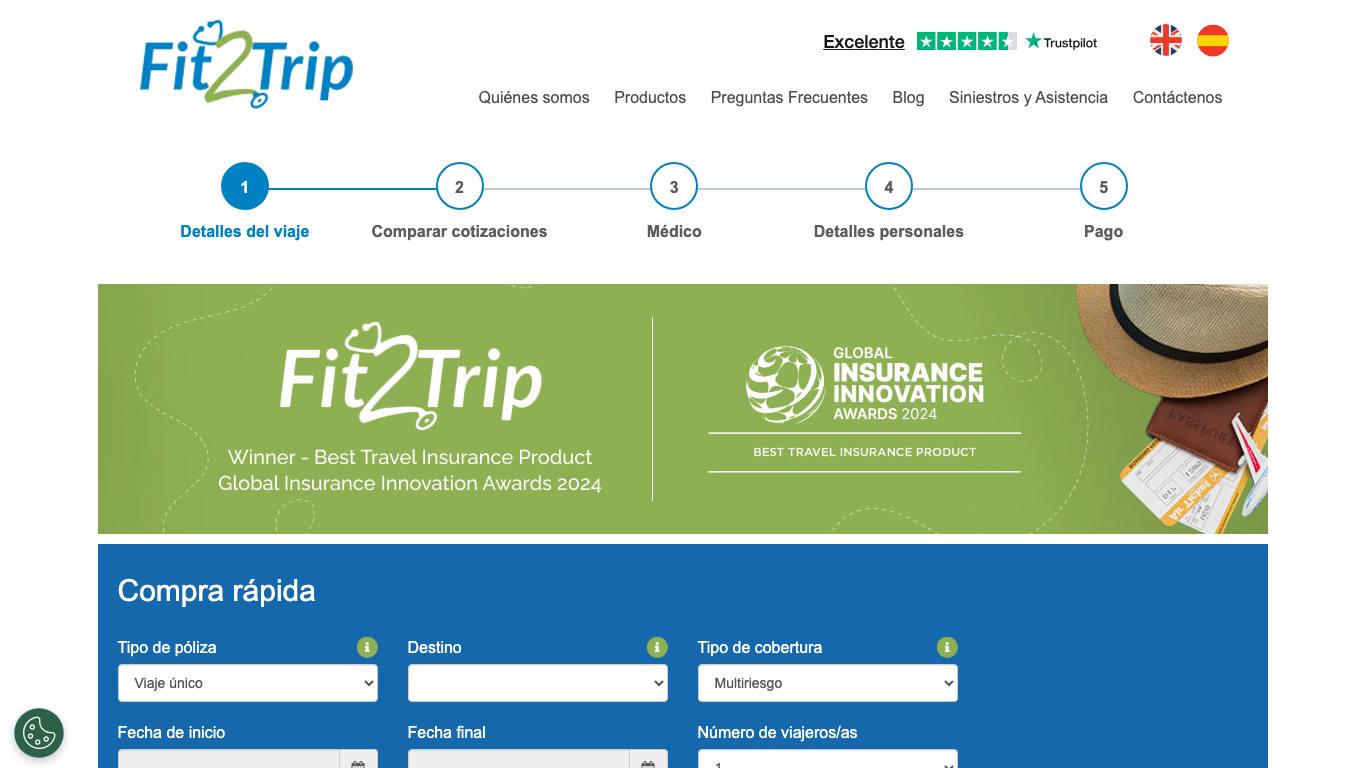 Captura de pantalla de la home de Fit 2 Trip