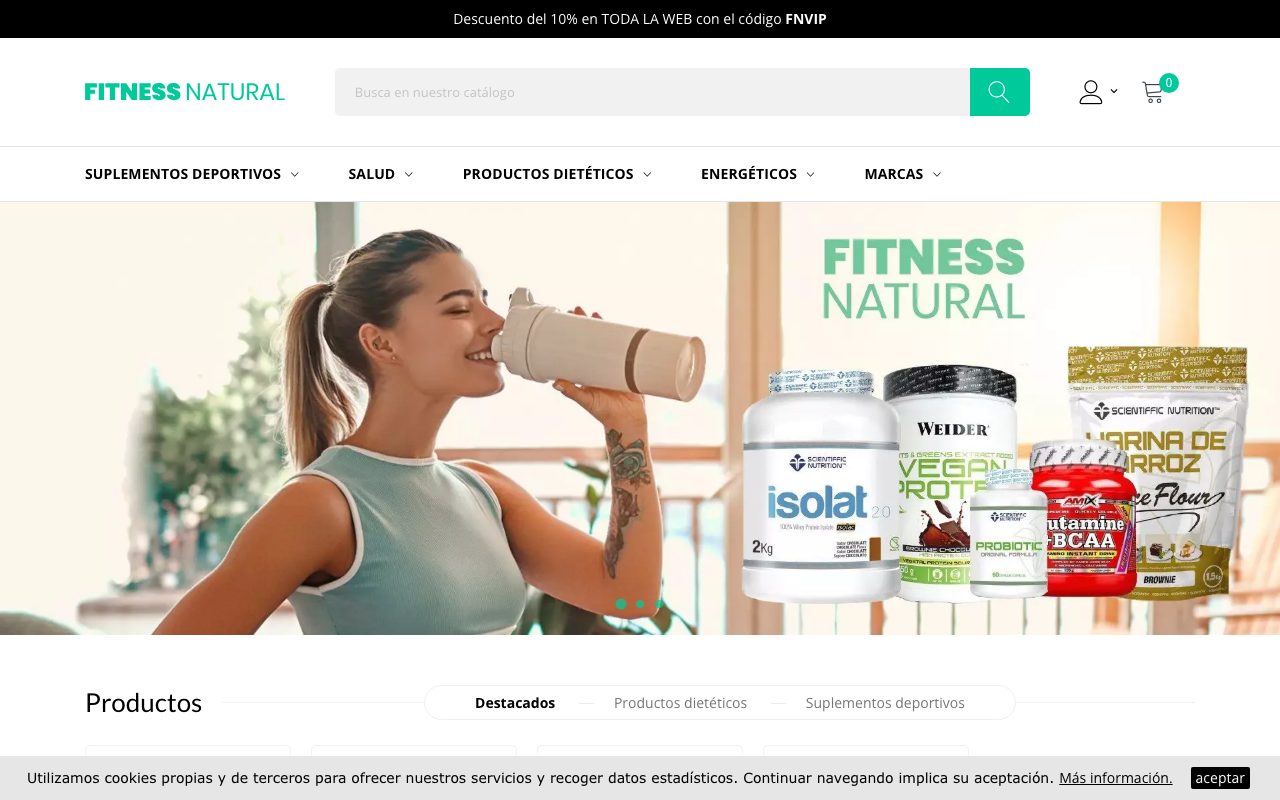 Captura de pantalla de la home de Fitness Natural