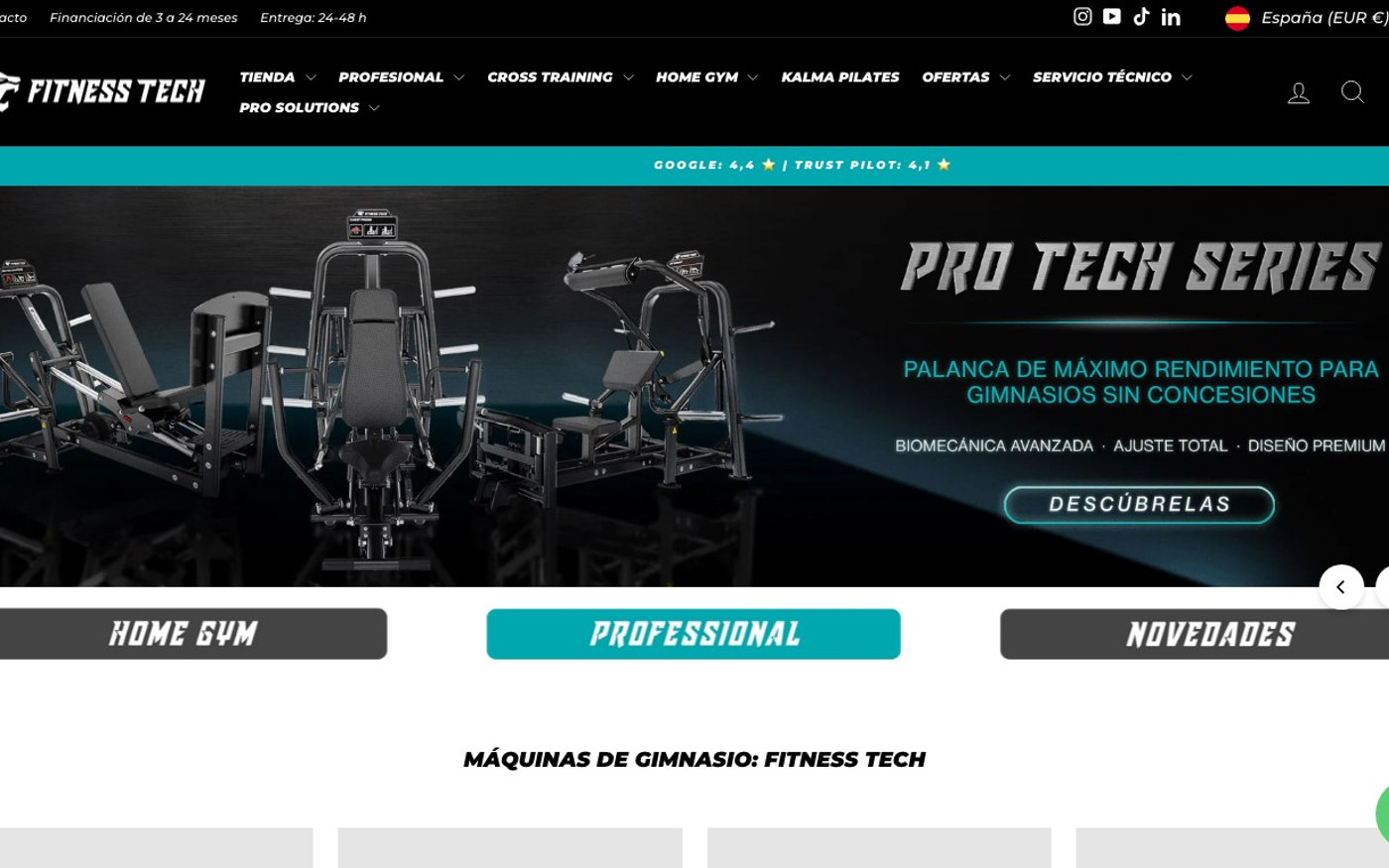 Captura limpia de la parte superior de la home de Fitness Tech