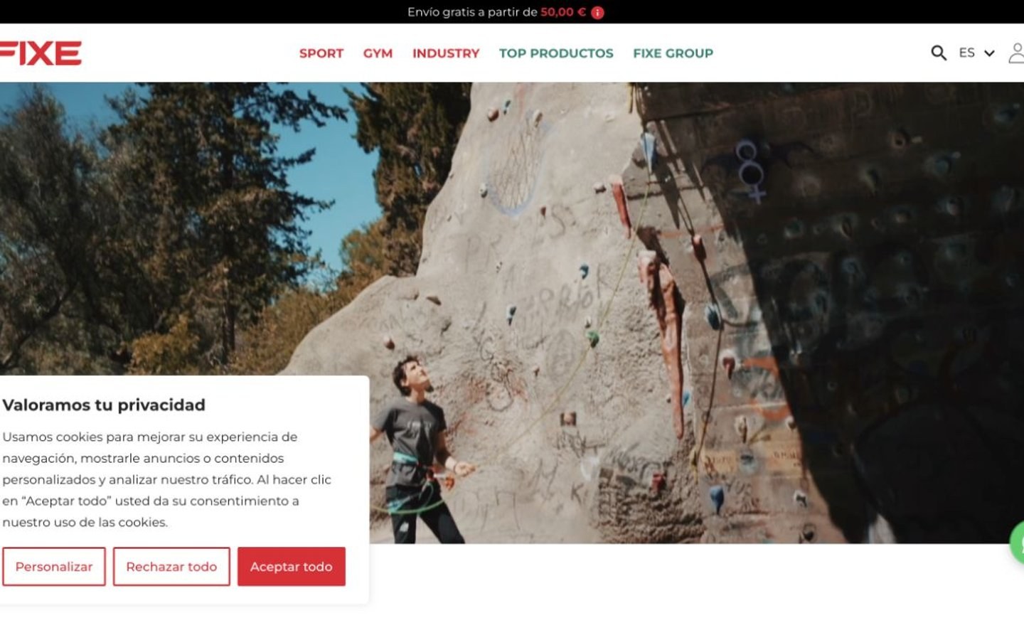 Captura de pantalla de la home de Fixe Climbing