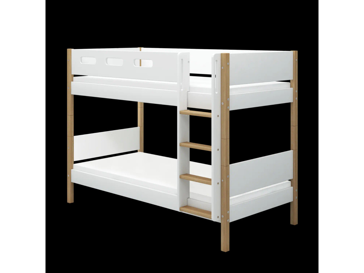 Bunk Bed 154 cm with Straight Ladder and Safety Rail, 90x200 cm, White/Oak