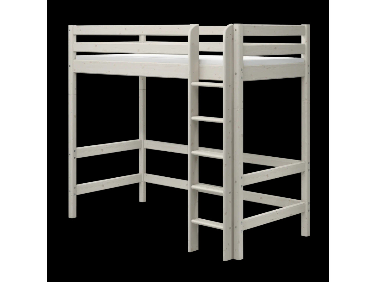 High Bed 184 cm with Ladder and Safety Rail, 90x200 cm, White