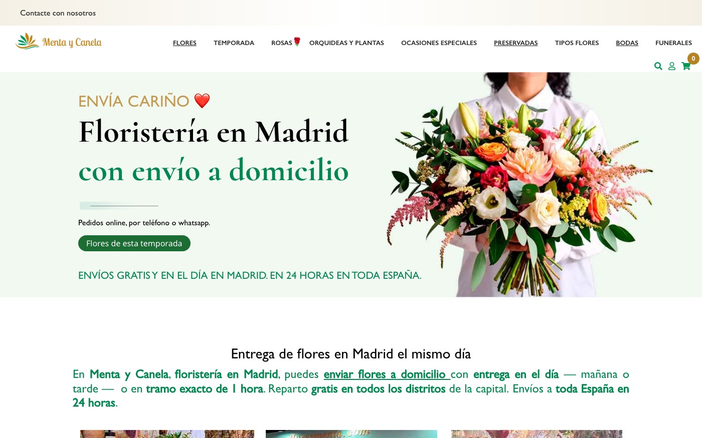 Captura de pantalla de la home de Flores Menta