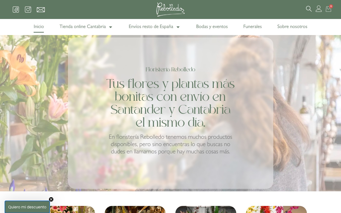Captura limpia de la home oficial de Floristería Rebolledo
