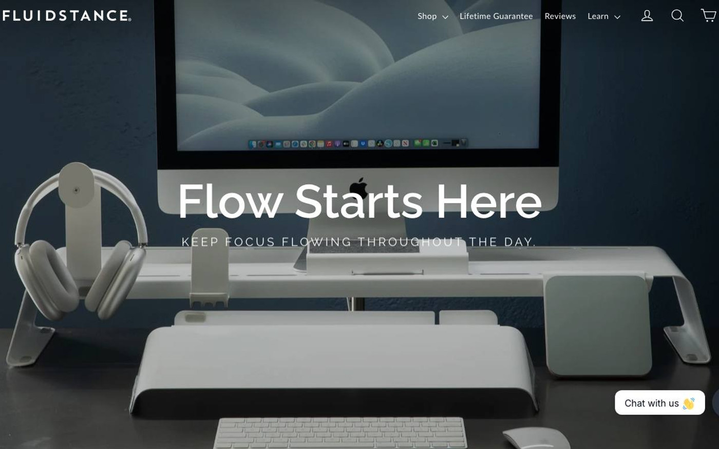 Captura de pantalla de la home de FluidStance
