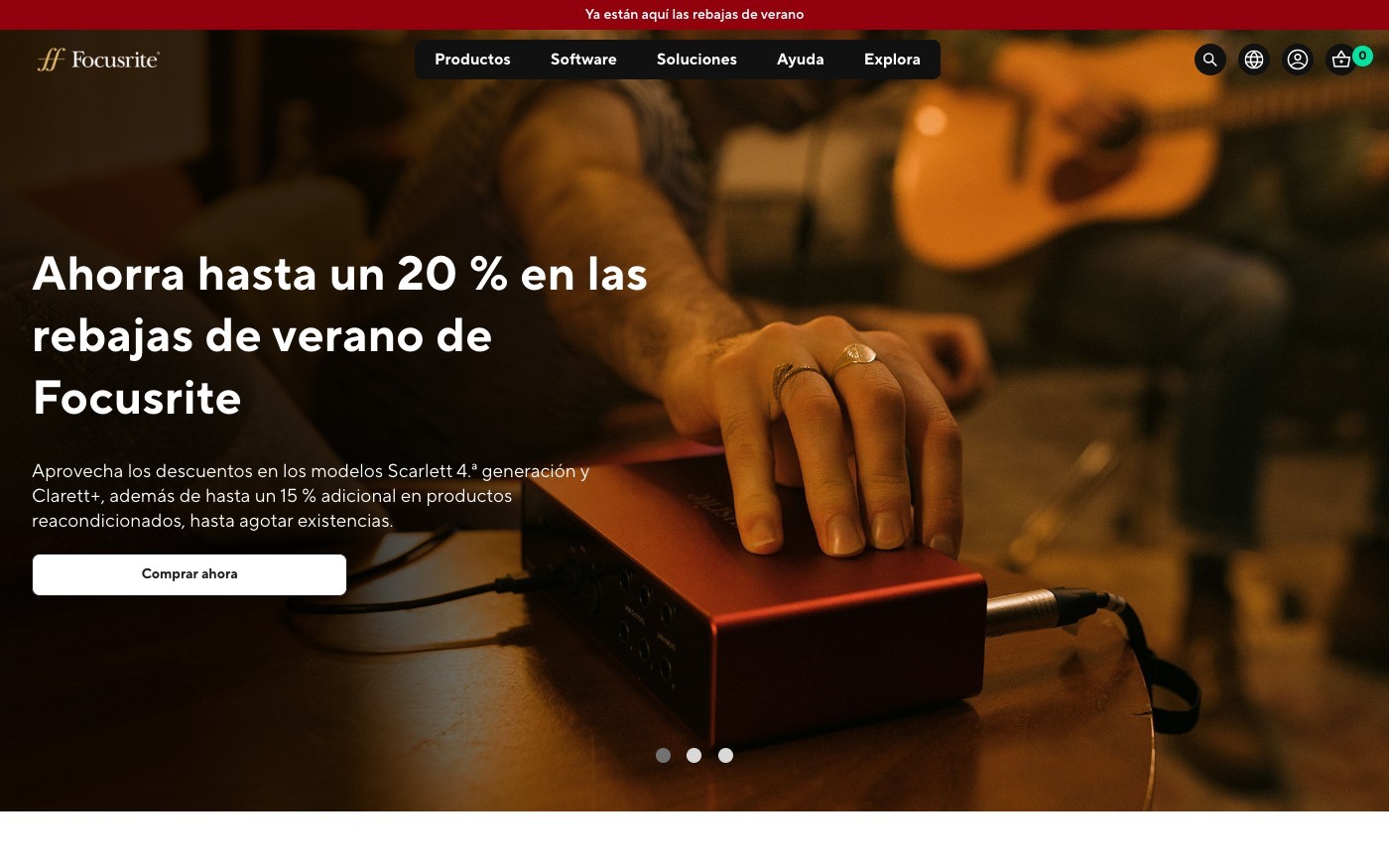 Captura limpia de la home oficial de Focusrite
