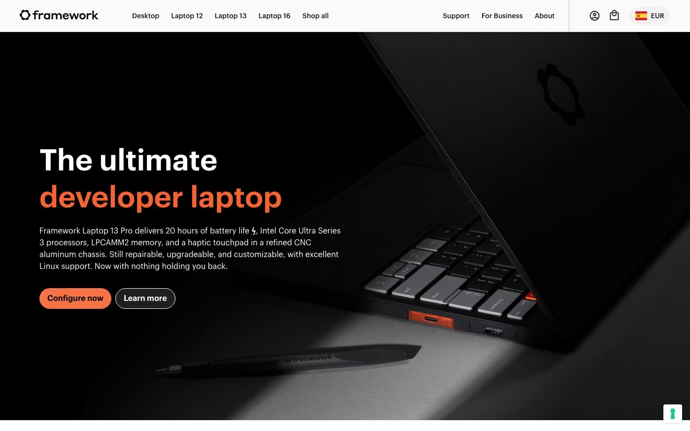 Captura de pantalla de la home de Framework