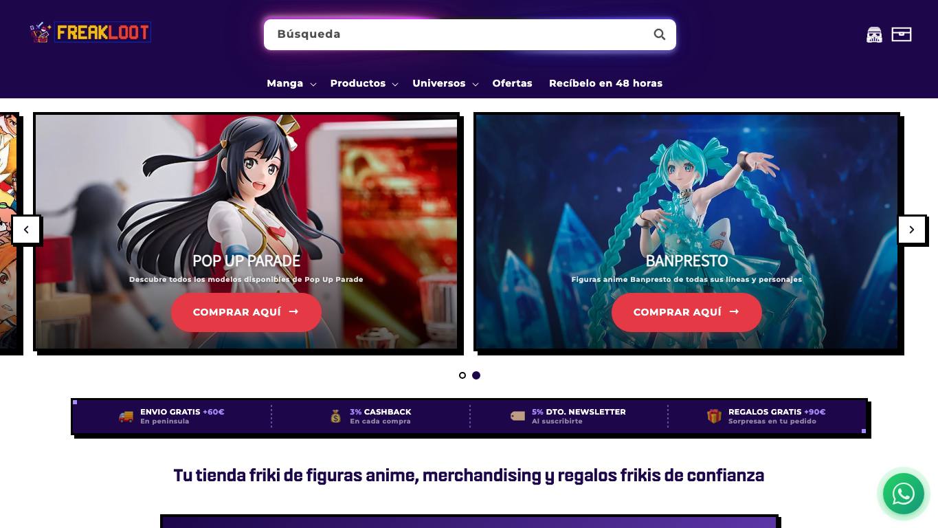 Captura limpia de la home de Freakloot