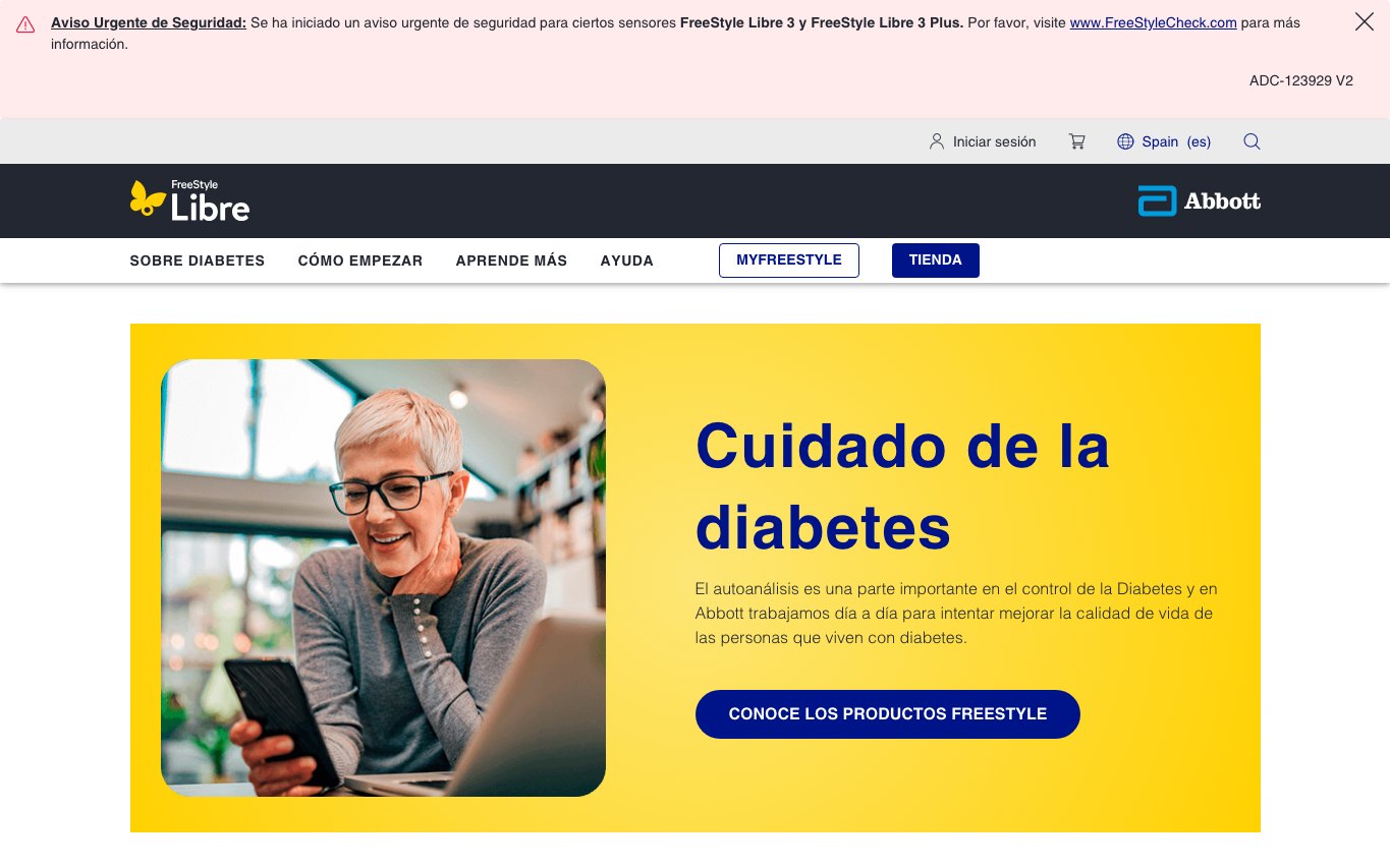Captura de pantalla de la home de FreeStyle Libre