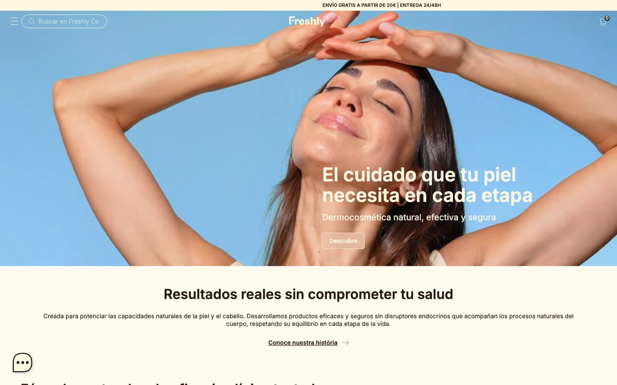 Captura real de la home de Freshly Cosmetics