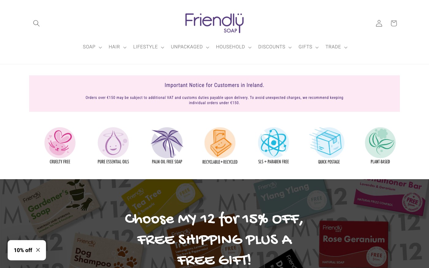 Captura de pantalla de la home de Friendly Soap