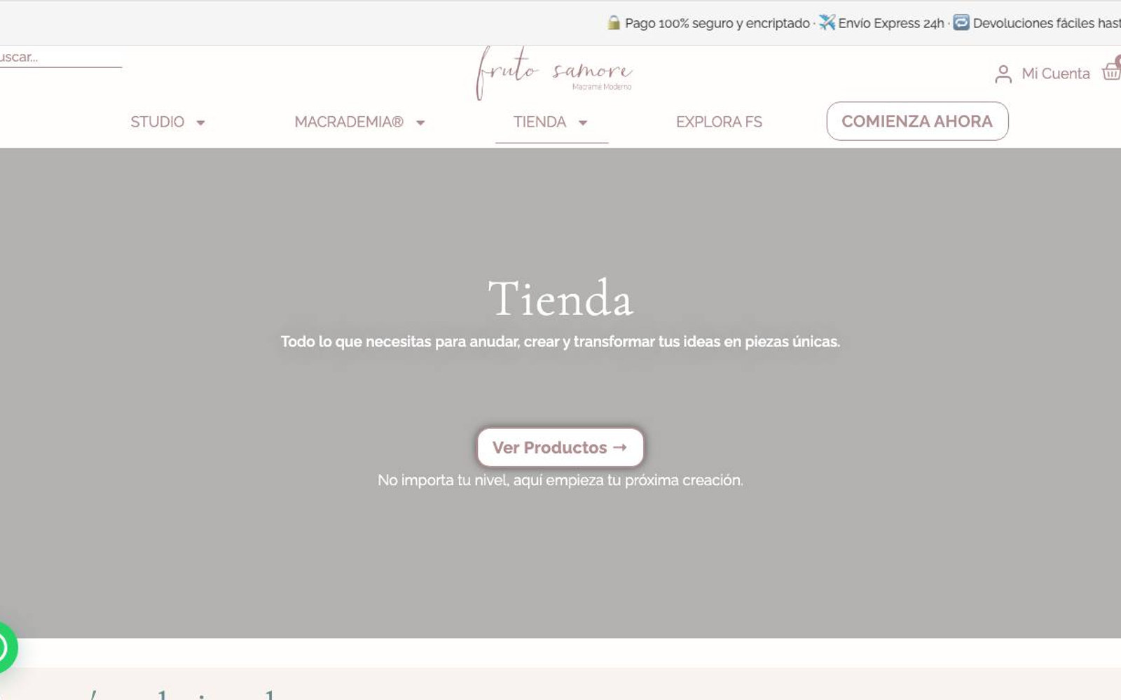 Captura de pantalla de la home de Fruto Samore