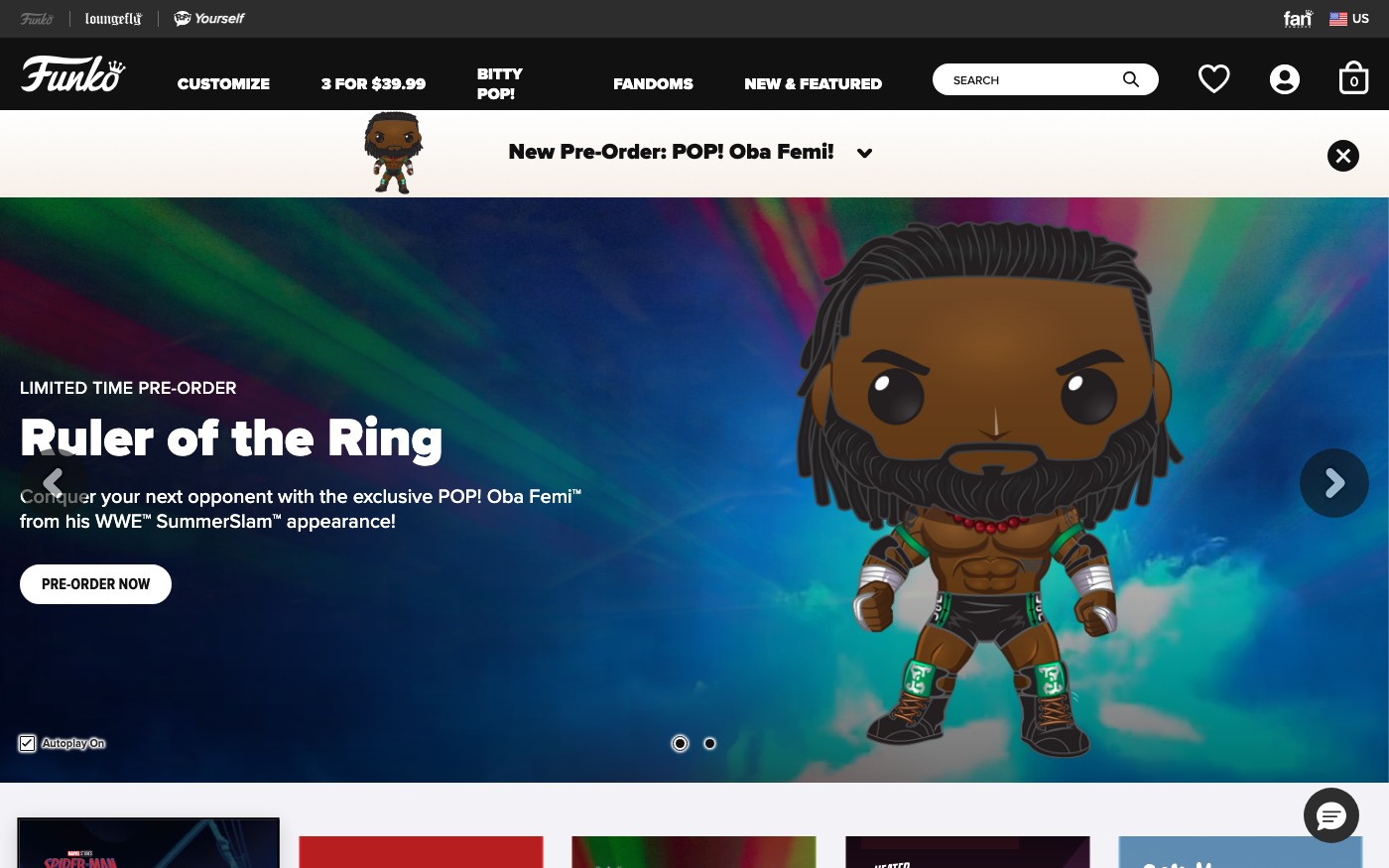 Captura de pantalla de la home de Funko