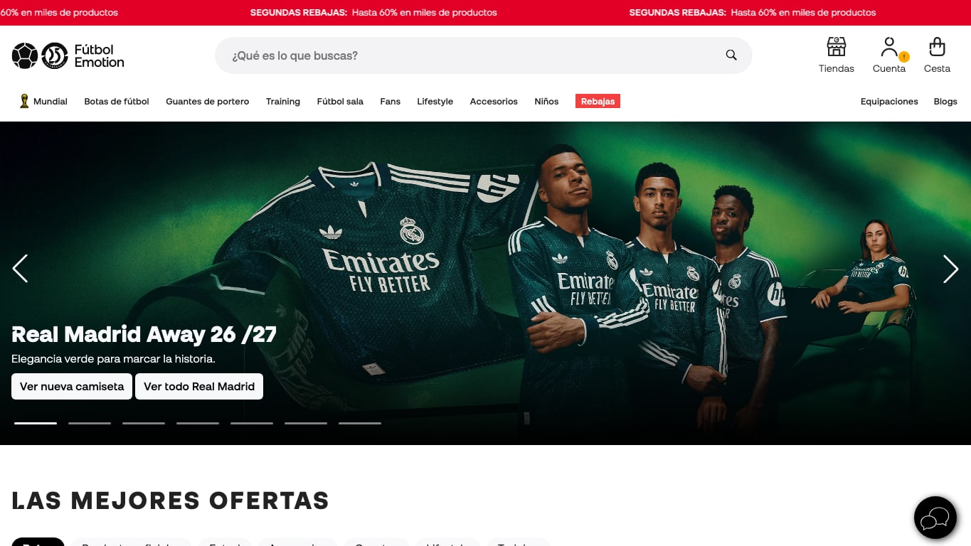 Captura de pantalla de la home de Fútbol Emotion