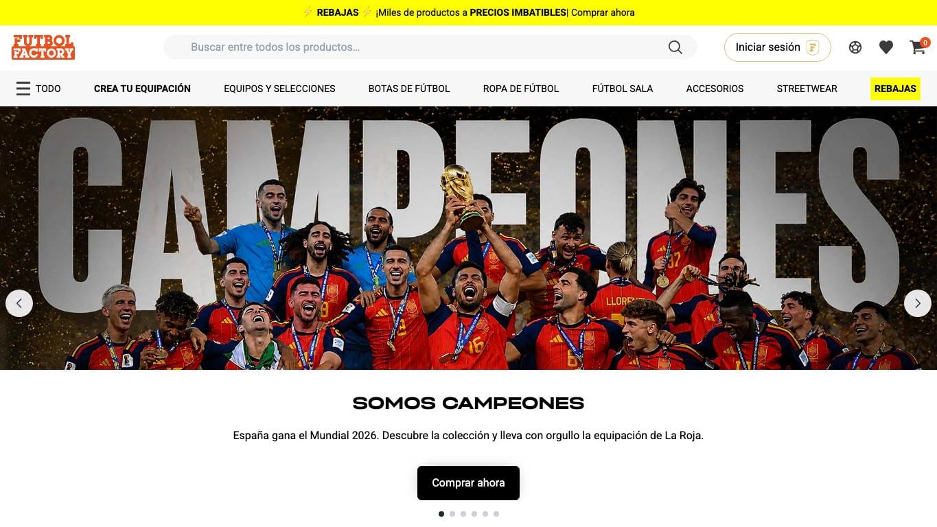 Captura de pantalla de la home de Fútbol Factory